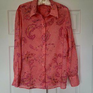 First Issue Women's Light Pink Coral Fitted Shirt, Luxurious 100% Cotton, Large,